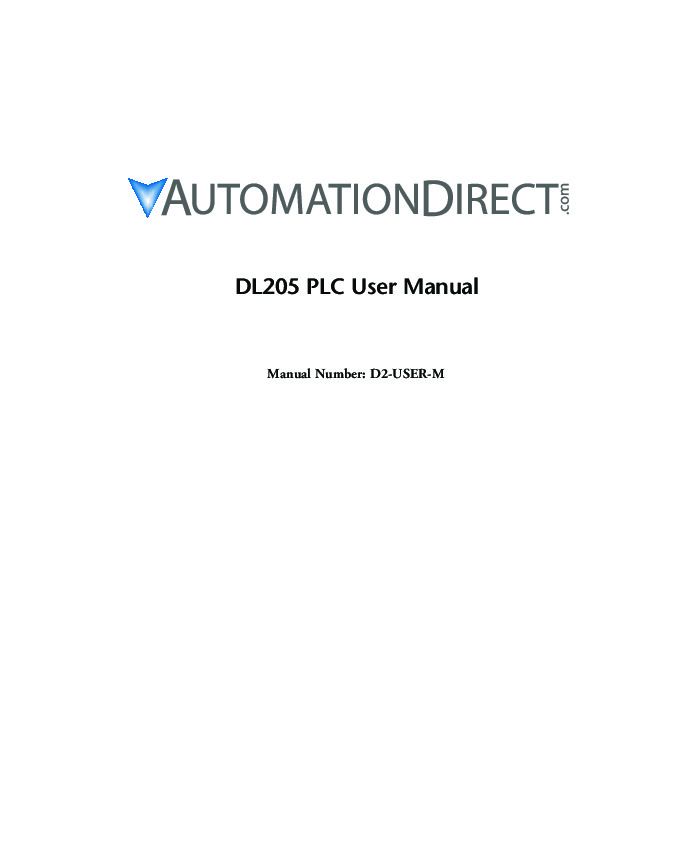First Page Image of D2-09BDC1-1 DL205 PLC User Manual D2-User-M.pdf
